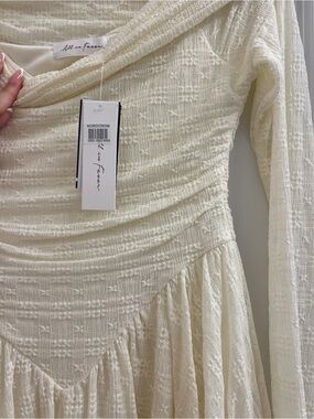 NWT All in Favor Ivory Textured Long-Sleeve Ruched Bodice Off the Shoulder Dress